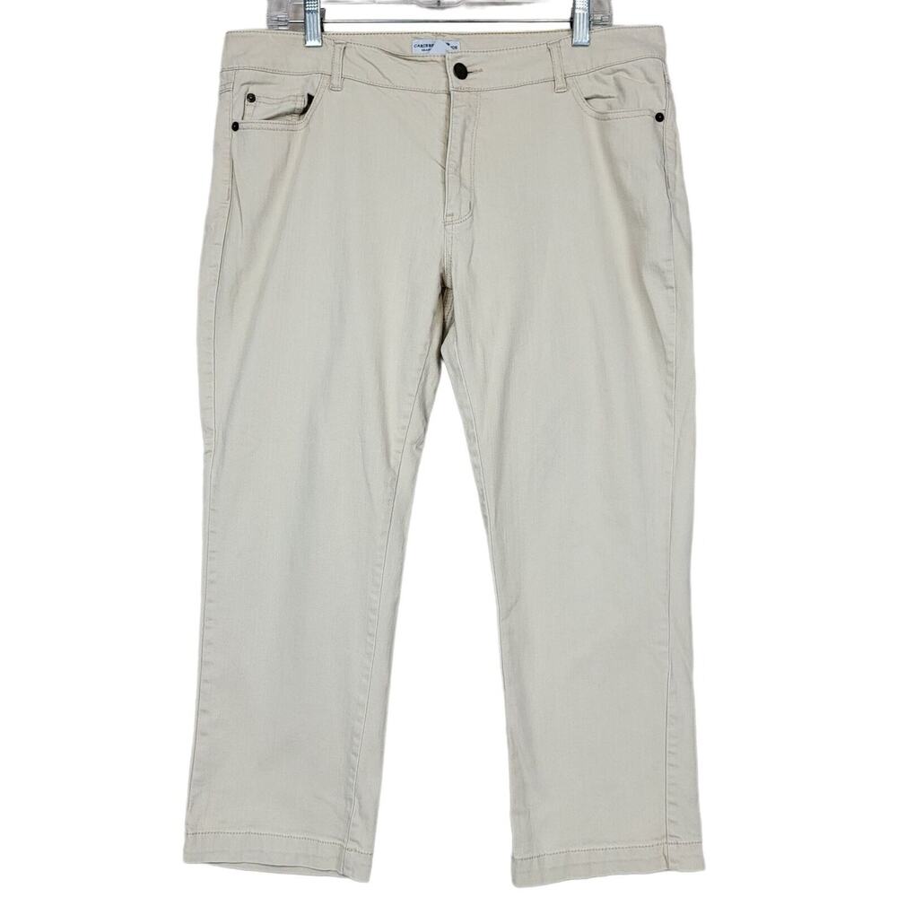 Caribbean Joe‎ Crop Jeans Women 14 Petite Mid Rise Beige Flat Front Pants